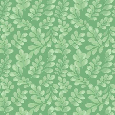 Seamless pattern featuring lush leaves on a soft mint green background. Pastel, hand painted foliage creates a bold and refreshing botanical design, perfect for fabric, wallpaper