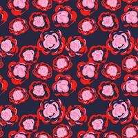 WebSeamless floral pattern with hand drawn pink and red abstract roses on a dark navy background. Bold and romantic design perfect for fabric, wallpaper, packaging, and surface prints vector