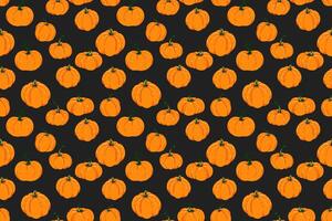 Seamless pattern with orange hand drawn pumpkins on a black background. Template for fall themed designs, textile prints, wrapping paper, Thanksgiving, Halloween projects vector