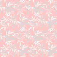 Seamless pattern with tropical leaves in shades of pastel, muted and light on a soft pink background. Nature ornament for fabric, wallpaper, packaging, and spring or summer themed designs vector