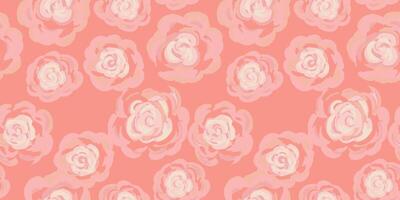 Elegant seamless floral pattern with hand drawn abstract roses in cream and peach tones on a paste orange background. Perfect for textiles, wallpapers, packaging, and romantic-themed designs. vector