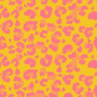 Trendy seamless pattern with a bold leopard print. Bright pink and orange spots on a vivid yellow background create a playful and eye catching animal inspired design vector