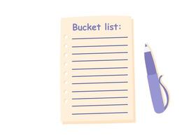 A bucket list and a pen isolated on white background. Concept of wishes, travel, dreams. vector