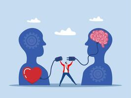 man connect heart feeling with logical thinking brain.Emotional Intelligence, EI or control feeling and emotion with logical thinking brain heart and brain connection,Emotional Intelligence concept vector