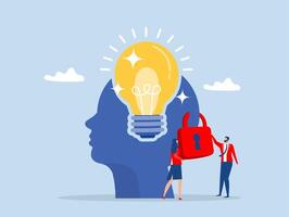 businessman owner standing with light bulb idea locked with copyright vector