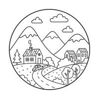 Winding Road to a Mountain Village Lineart vector
