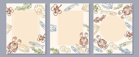 Seafood menu template set with lobster, fish, herbs, and butter. Perfect for restaurant flyer, background, or banner. vector