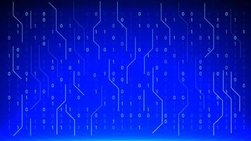 Binary code and circuit lines on a glowing blue digital background, representing futuristic data technology and cyber network systems vector