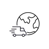Planet Earth with Delivery Truck Minimalistic Symbol for Web and Graphic Design, Apps, Banners, Social Network and Cards vector