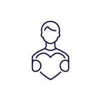 Man with Heart Minimalistic Thin Line Icon for Web and Graphic Design, Apps, Banners, Social Network and Cards vector
