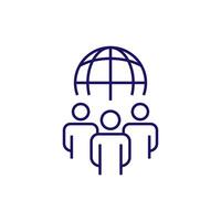 Globe over Group of People Line Icon for Web Sites, Books, Cards, Apps vector