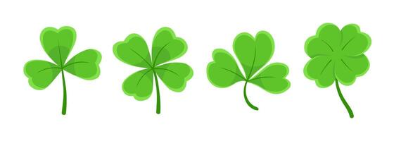 Lucky four, three clover shamrock leaf icon flat style illustration set. vector