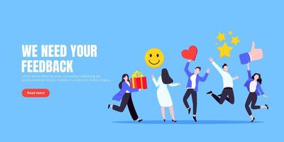 Employee feedback work satisfaction survey concept flat illustration landing page. vector
