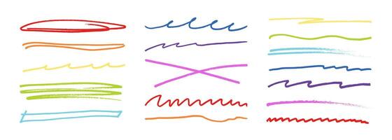 Underline stroke marker felt pen scribbles doodle line set. vector