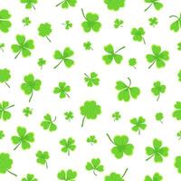 Shamrock or clover leaf flat design green seamless pattern falling leaves on white background illustration. vector