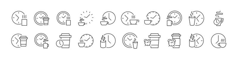 Pack of Coffee Break Related Line Icons. Coffee and Clock Outline Signs for Graphic and Web Design, Apps, Adverts, Various Cards vector