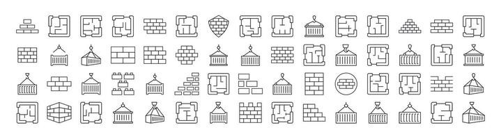 Set of Brick Wall, Floor Plan, Building Related Line Icons. Outline Signs for Graphic and Web Design, Apps, Adverts, Various Cards vector