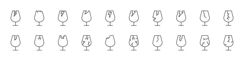 Collection of Broken Glass Related Line Icons. Outline Signs for Graphic and Web Design, Apps, Adverts, Various Cards vector