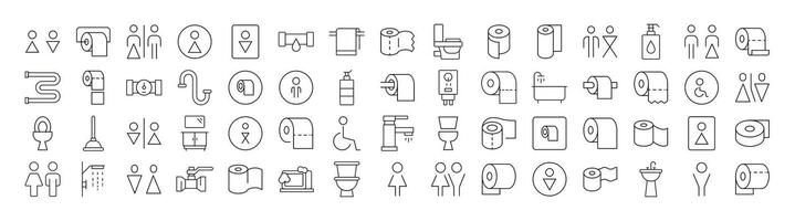 Bathroom and Toilet Line Icon Bundle. Outline Signs for Graphic and Web Design, Apps, Adverts, Various Cards vector