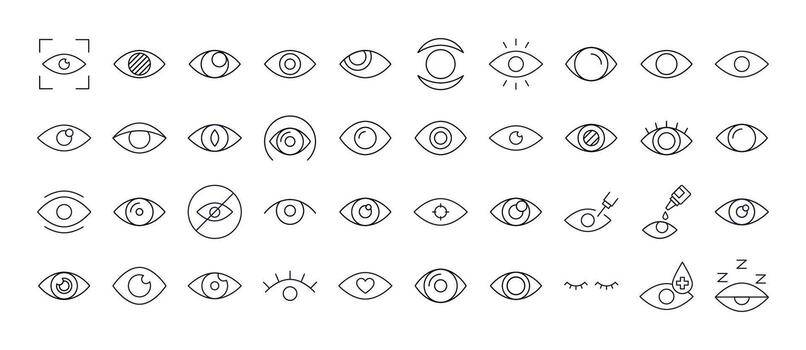 Bundle of Eye Related Line Icons. Outline Signs for Graphic and Web Design, Apps, Adverts, Various Cards vector
