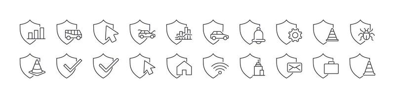 Pack of Line Icons of Shield, Defence, Insurance. Minimalistic Linear Pictogram for Web and Graphic Design, Apps, Banners, Social Network and Cards vector
