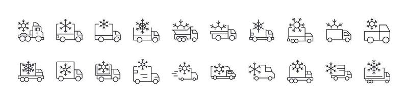 Delivery Truck with Snow Line Icon Pack. Outline Signs for Graphic and Web Design, Apps, Adverts, Various Cards vector