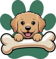 A cartoon golden retriever dog with a bone in its paw vector