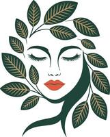 A woman's face with leaves around it vector