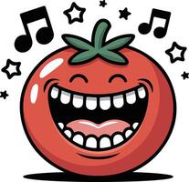A cartoon tomato with music notes around it vector