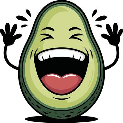 An avocado cartoon character with its hands up