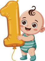 Baby holding a balloon with the number one vector
