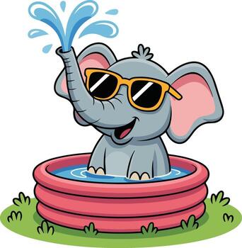 An elephant in sunglasses is playing in a pool vector