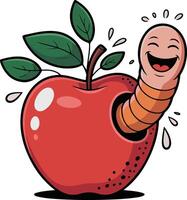 An apple with a worm inside it vector