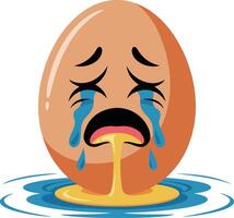 An egg crying with a tear on its face vector