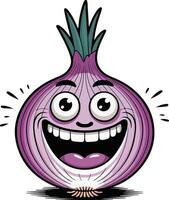 An onion with a big smile and a big tongue vector