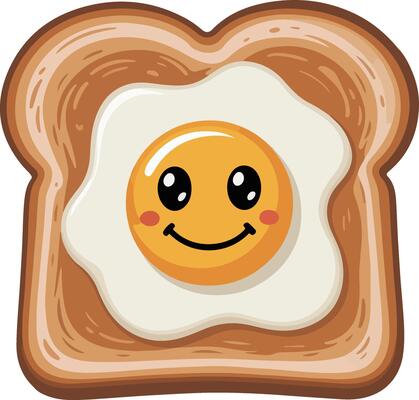 A cartoon smiley face on toast with an egg
