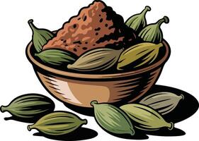 A bowl of spices and seeds vector
