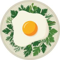 Fried egg with herbs and parsley vector