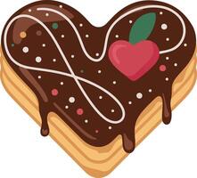 Heart shaped chocolate cake with a cherry on top vector