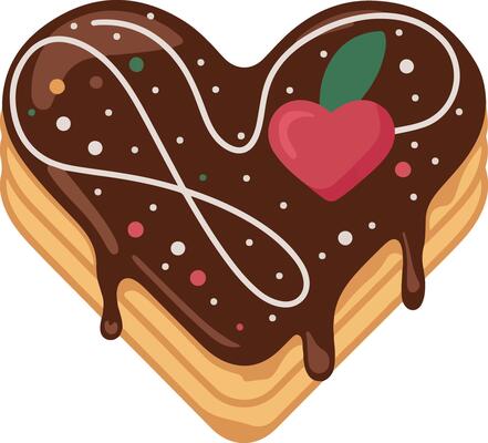 Heart shaped chocolate cake with a cherry on top