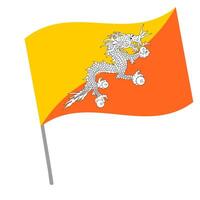 Bhutan national flag flutters with flagpole vector