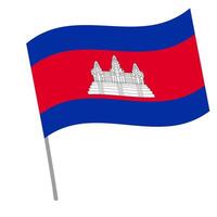 Cambodia national flag flutters with flagpole vector