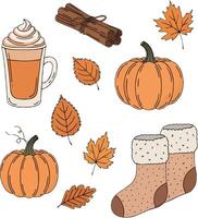 Hand-drawn doodle-style with cozy autumn elements vector