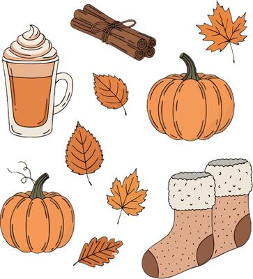 Hand-drawn doodle-style with cozy autumn elements