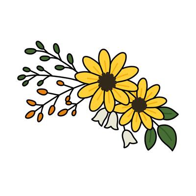 Whimsical Floral Arrangement with Sunflowers, Berries, and Delicate White Blooms on White
