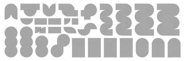 Concentric line art deco pattern. Curved japanese garden abstract zigzag, knot shape and circle spiral moon. Endless retro black eternity, geometric undulate zen arch art. Wavy organic graphic element vector