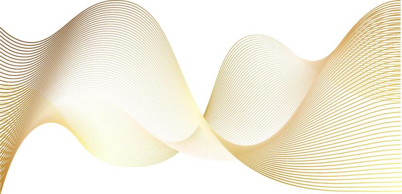Luxury golden thin foil lines of gradient waves swoosh. 3d swirls sound of music bent and twisted in spirals. Dynamic motion background set for wedding backdrop