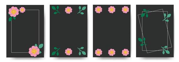 Frame poster set decorated with leaves on flowers. Graphic templates for banner, social media, flyer, invitation card. vector