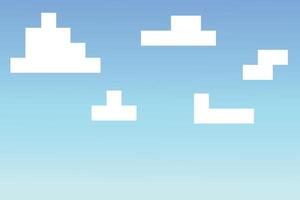 Game concept pixelated horizontal background with blue sky and white clouds. Abstract pixel background. vector