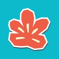 Simple Flat Color of Red Flower Sticker with White Line Border in Cutout Style vector